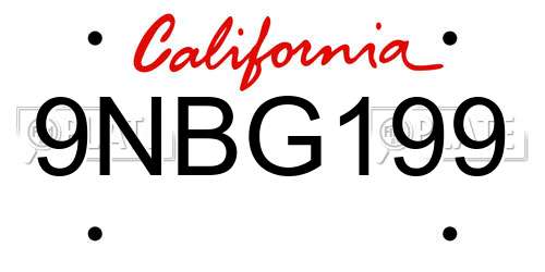 9NBG199 California License Plate
