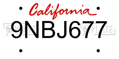 9NBJ677 California License Plate