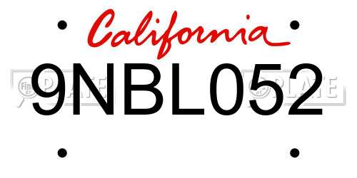 9NBL052 California License Plate