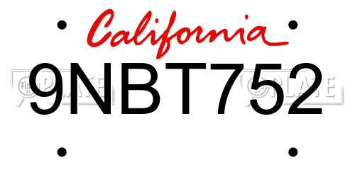 9NBT752 California License Plate