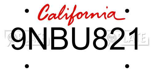 9NBU821 California License Plate
