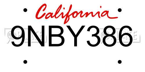 9NBY386 California License Plate