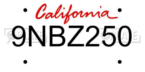 9NBZ250 California License Plate