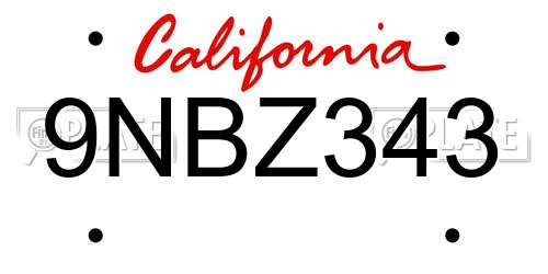 9NBZ343 California License Plate
