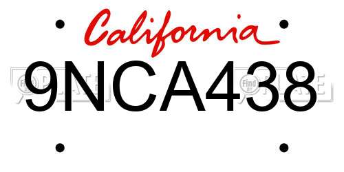9NCA438 California License Plate