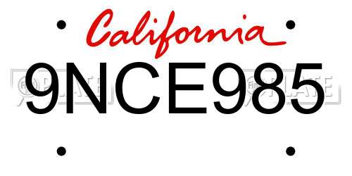 9NCE985 California License Plate