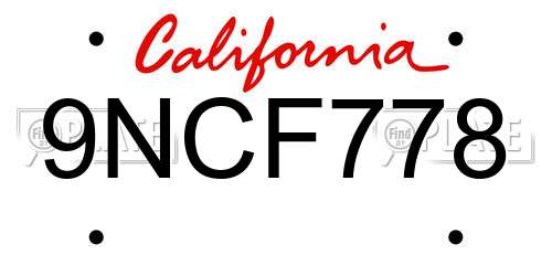 9NCF778 California License Plate