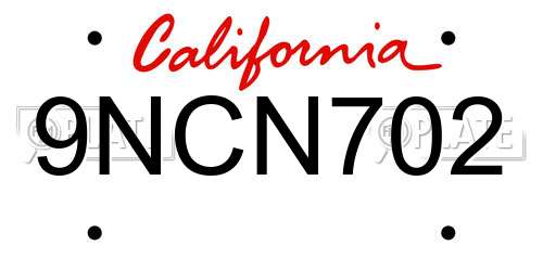 9NCN702 California License Plate