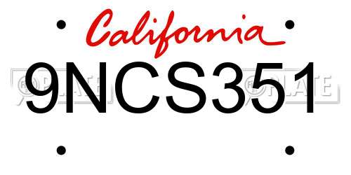9NCS351 California License Plate