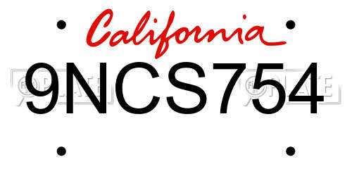 9NCS754 California License Plate
