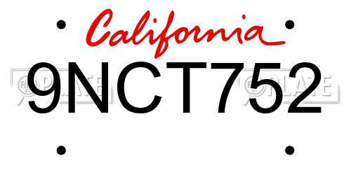 9NCT752 California License Plate
