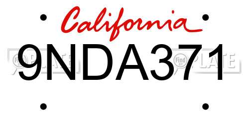 9NDA371 California License Plate