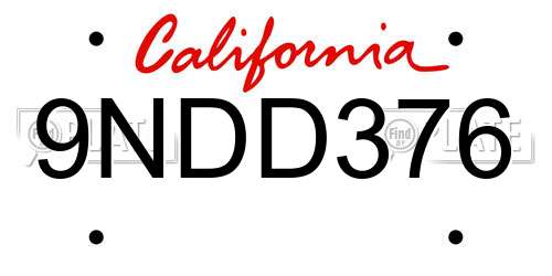 9NDD376 California License Plate