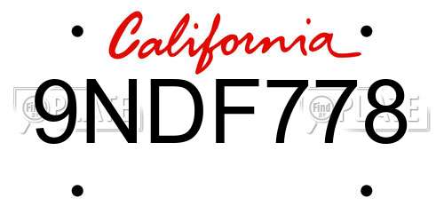 9NDF778 California License Plate