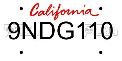 9NDG110 California License Plate