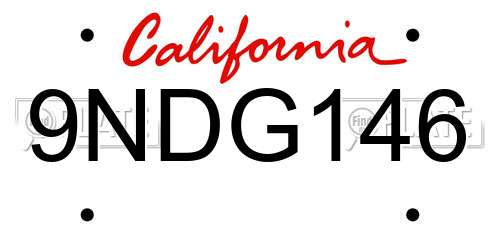 9NDG146 California License Plate