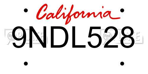 9NDL528 California License Plate