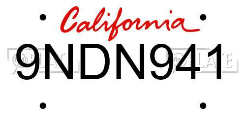 9NDN941 California License Plate