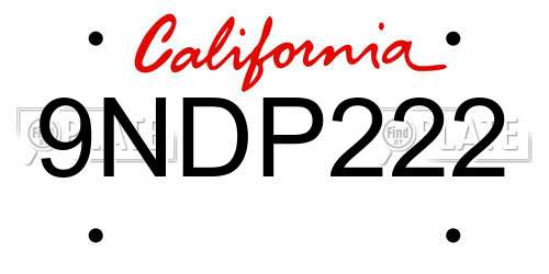 9NDP222 California License Plate