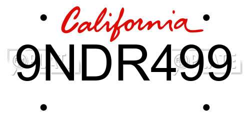 9NDR499 California License Plate