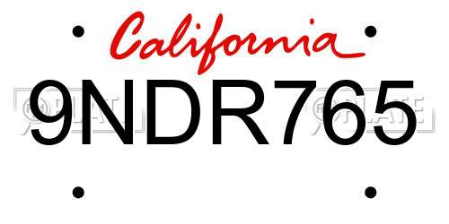 9NDR765 California License Plate