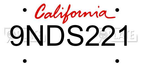 9NDS221 California License Plate
