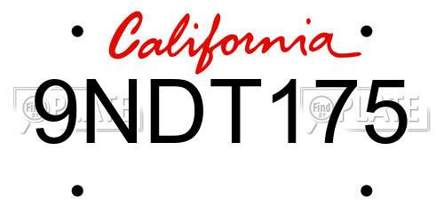 9NDT175 California License Plate
