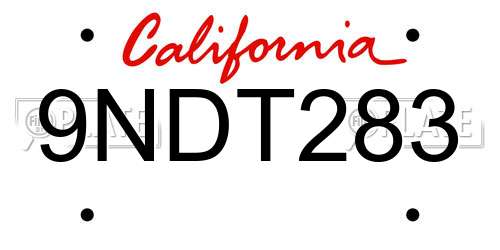 9NDT283 California License Plate
