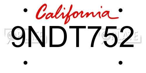 9NDT752 California License Plate