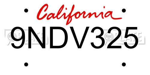 9NDV325 California License Plate