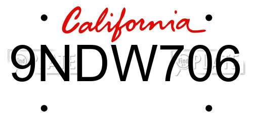 9NDW706 California License Plate