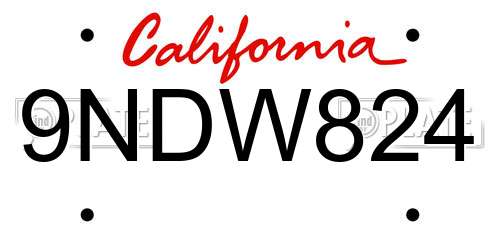 9NDW824 California License Plate