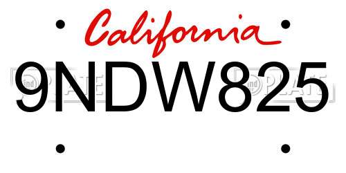 9NDW825 California License Plate