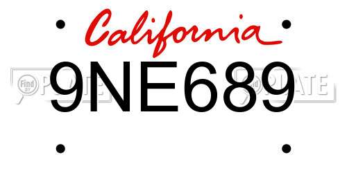 9NE689 California License Plate