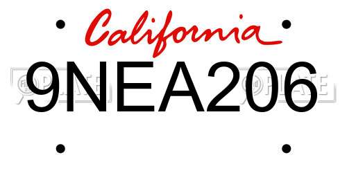 9NEA206 California License Plate