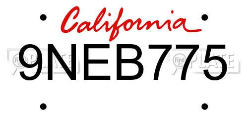 9NEB775 California License Plate
