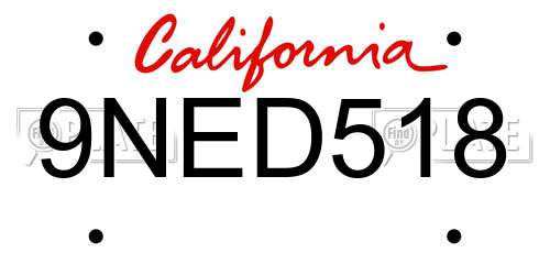 9NED518 California License Plate