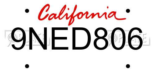 9NED806 California License Plate