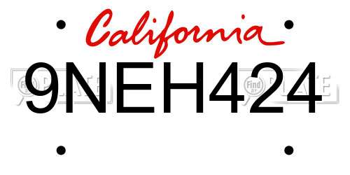 9NEH424 California License Plate