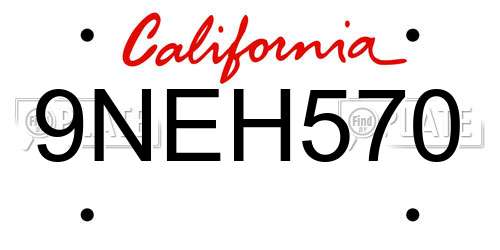 9NEH570 California License Plate