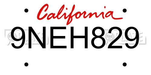 9NEH829 California License Plate