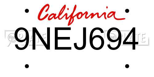 9NEJ694 California License Plate