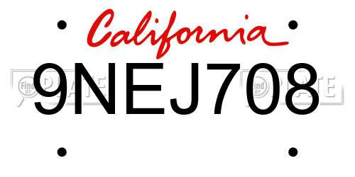 9NEJ708 California License Plate