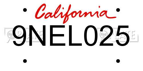 9NEL025 California License Plate