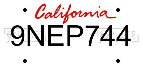 9NEP744 California License Plate