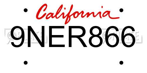 9NER866 California License Plate
