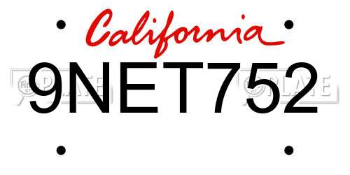 9NET752 California License Plate
