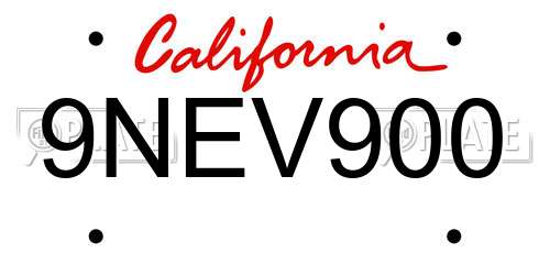 9NEV900 California License Plate
