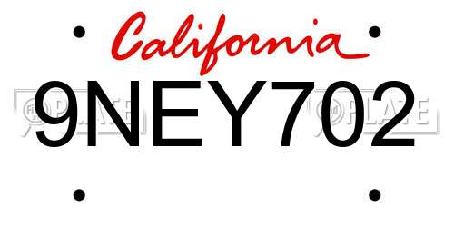 9NEY702 California License Plate