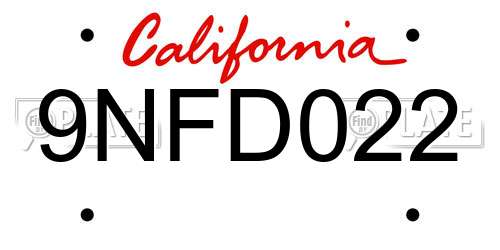 9NFD022 California License Plate